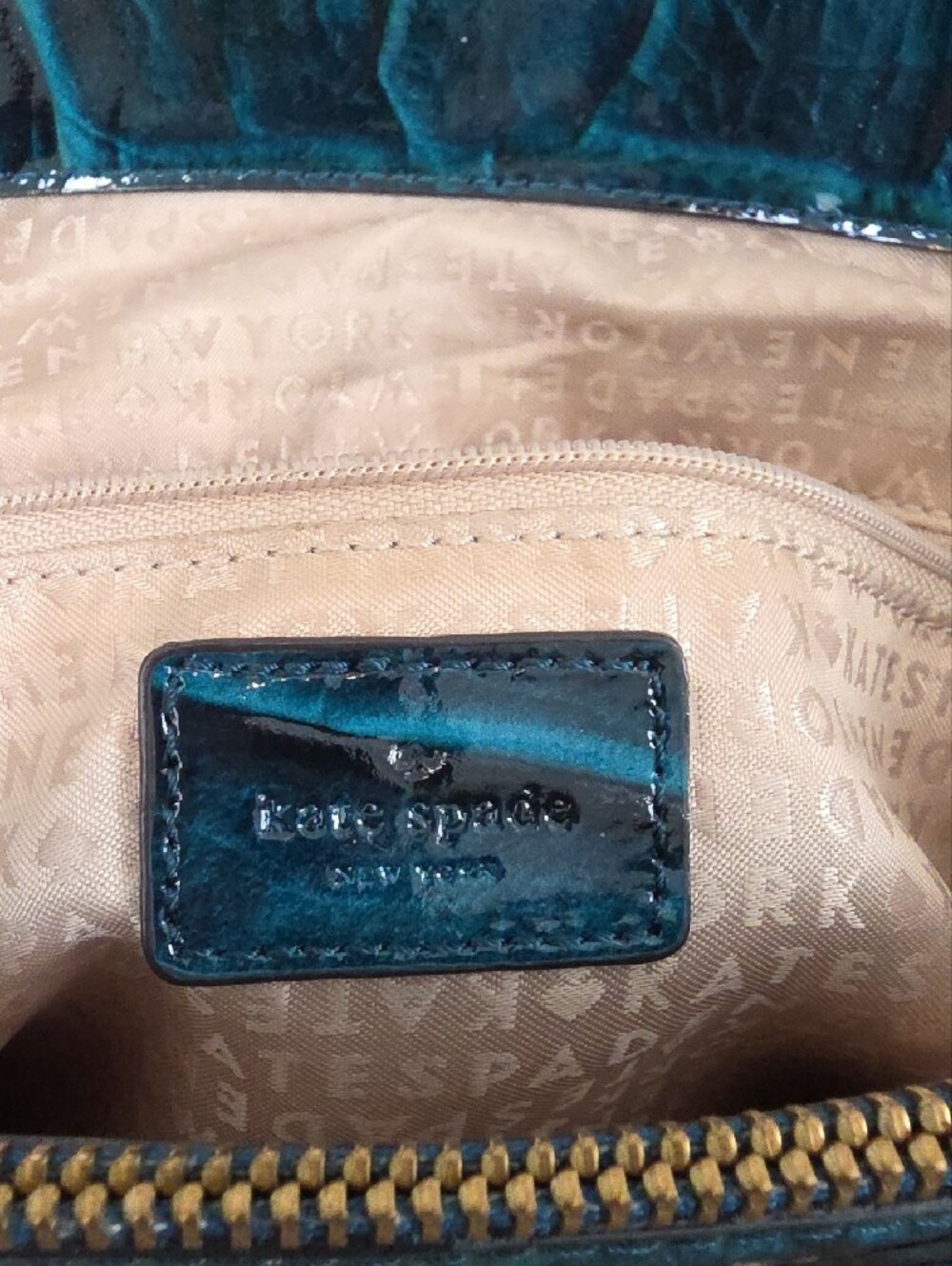 kate spade Teal Croc-Embossed Patent Tote With Large Wallet - Picture 3 of 11